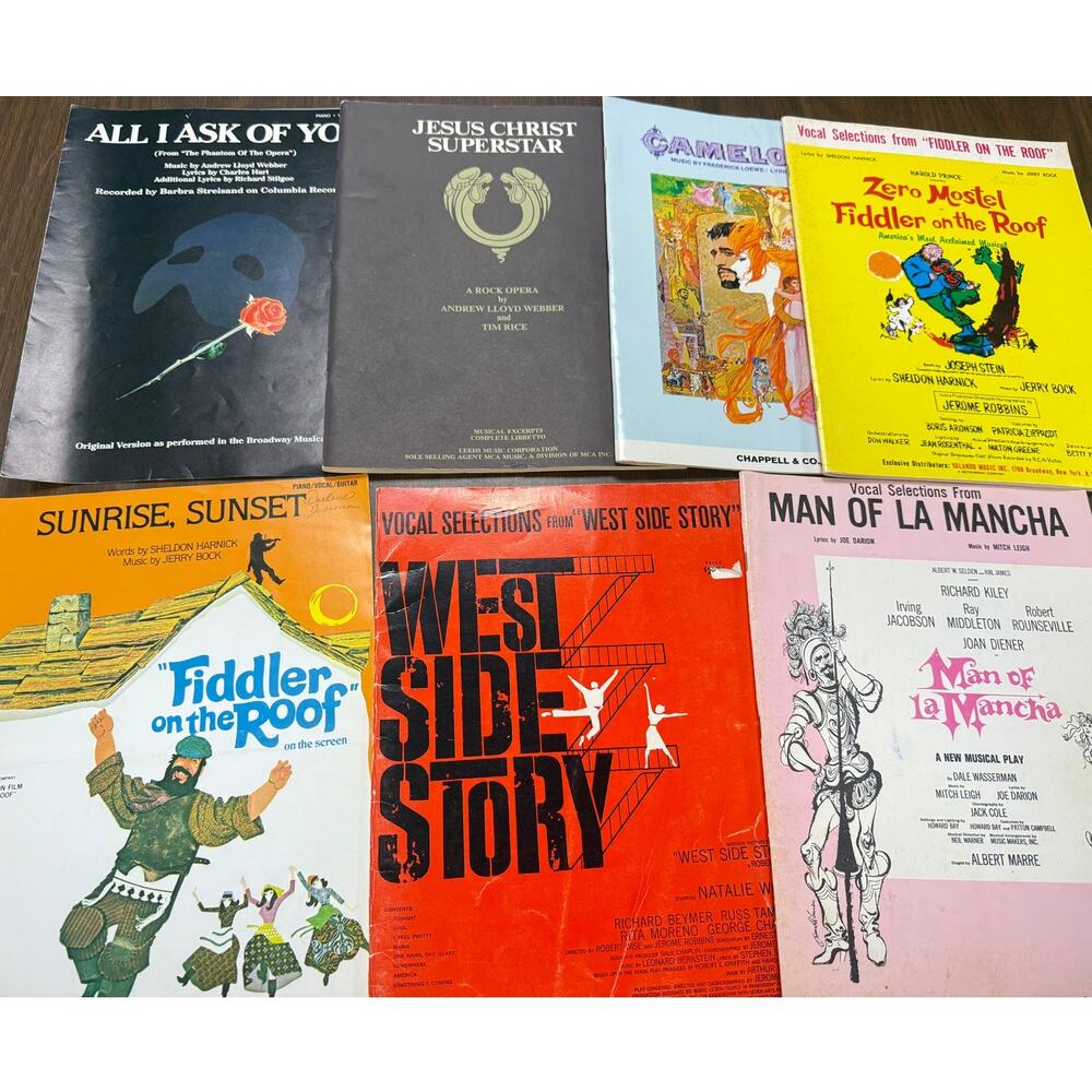 Broadway Sheet Music Fiddler West Side Story Jesus Christ Superstar Lot of 7